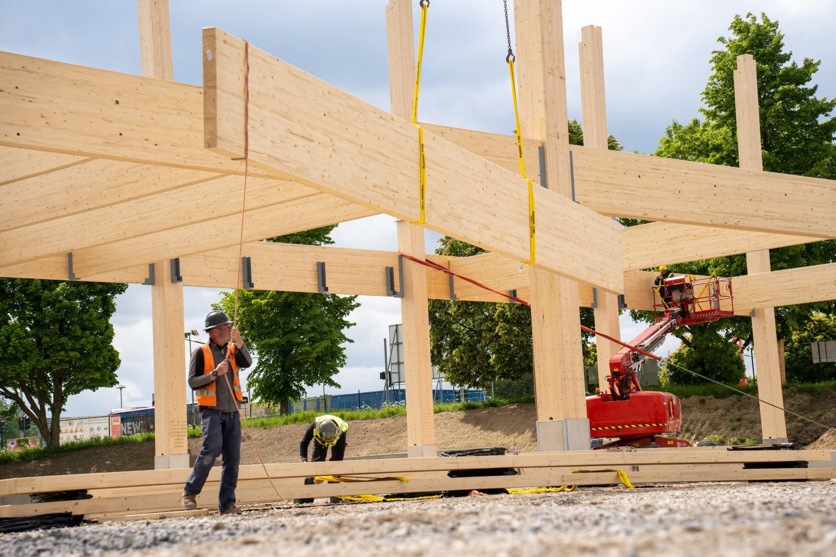 Glulam beam erection on site